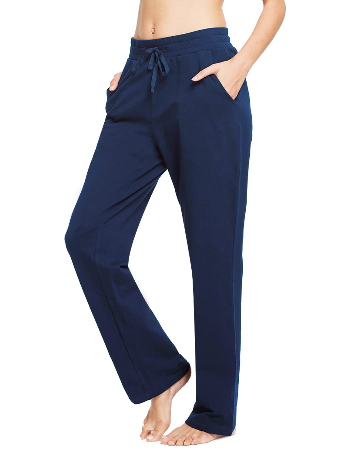 baleaf Damen Thermo Jogginghose Baumwolle Yogahose mit Taschen Geradem Bein Hose Sweathose Freizeithose Dunkle Blau S