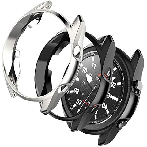 Dilhvy Case Compatible with Samsung Galaxy Watch 3 45mm(Released in 2020),[2-Pack]Soft TPU Scratch-Resist Frame Protective Bumper Cover Shell Accessice for Samsung Galaxy Watch3 (45mm, Black+Silver) Cover