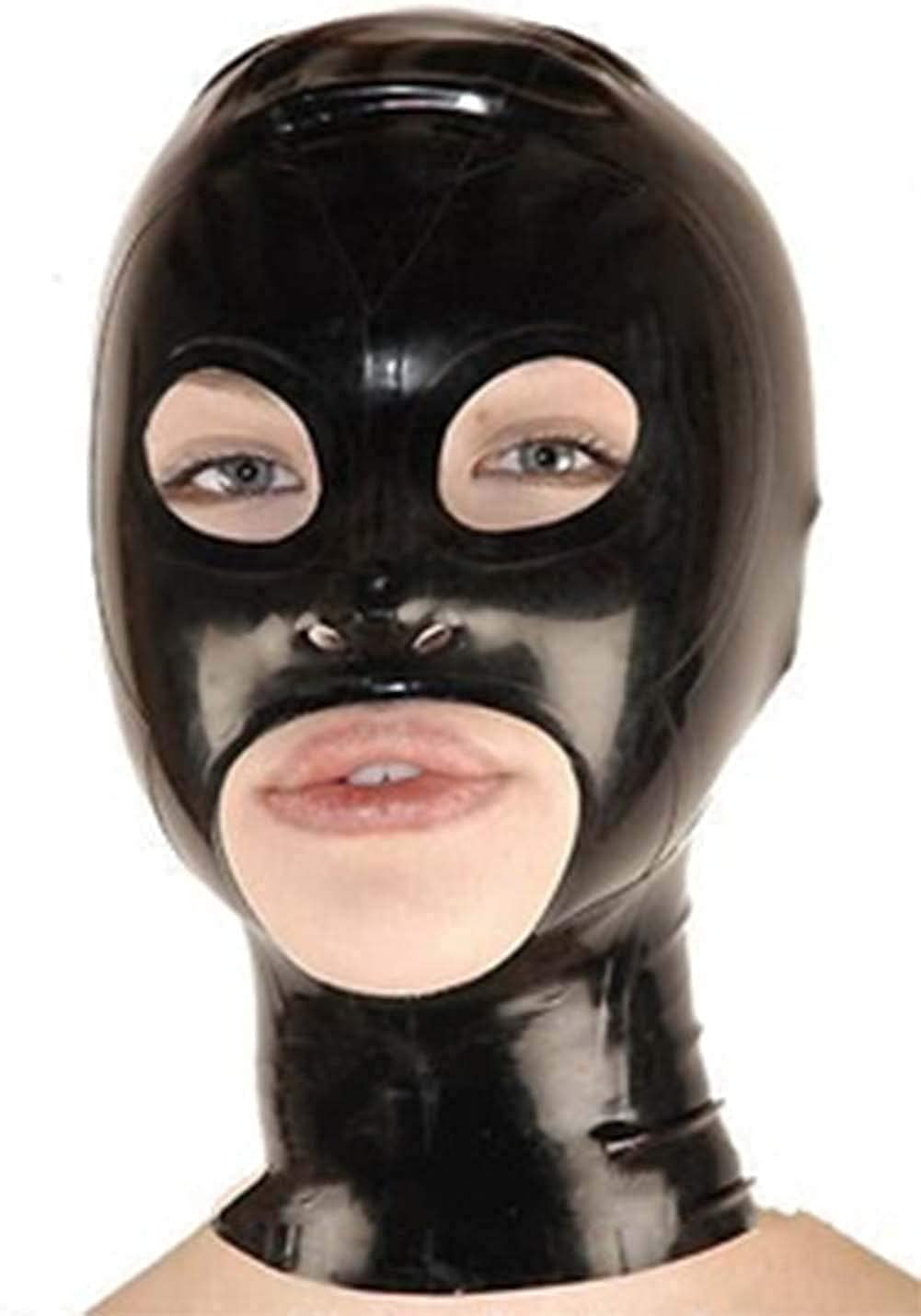 MFMYEE Masque en latex, cagoule laissant les yeux et le menton découverts, capuche cosplay SM, masque d'Halloween. (1 Unité (Lot de 1))