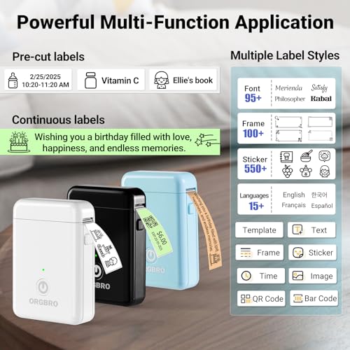 Image of ORGBRO Label Maker Machine with Tape, Random Color-1 Count, X1 Bluetooth Mini Label Printer, Wireless Small Sticker Maker with Versatile App for School Home Office Organization (Random Color)
