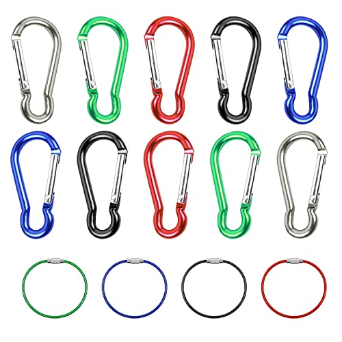 10 Stück Metall Karabiner mit 4 Edelstahl Kordelschnallen, Farbige Karabiner, D-Karabiner, verschleißfester Schlüsselanhänger, Schnellverbinder, für Camping, Wandern, Reisen