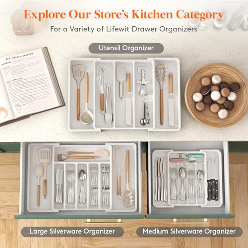 Lifewit Silverware Drawer Organizer, Expandable BPA Free Utensil Tray for Kitchen, Adjustable Flatware and Cutlery Holder for Spoons Forks Knives, Plastic Kitchen Organizers and Storage, White - 8