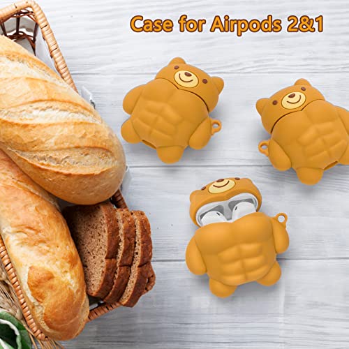 Airpods Case Cute Muscle Bear Design With Keychain Soft Silicone Protective Cover Compatiable With Airpods 1St & 2Nd Generation Case #TOP2