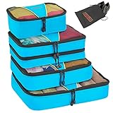 Valyne Packing Cubes 4-pcs Set, Luggage Travel Organizer Bags with a Free Laundry/shoe Bag (Medium Bag Double Compartment) (Aqua Blue)
