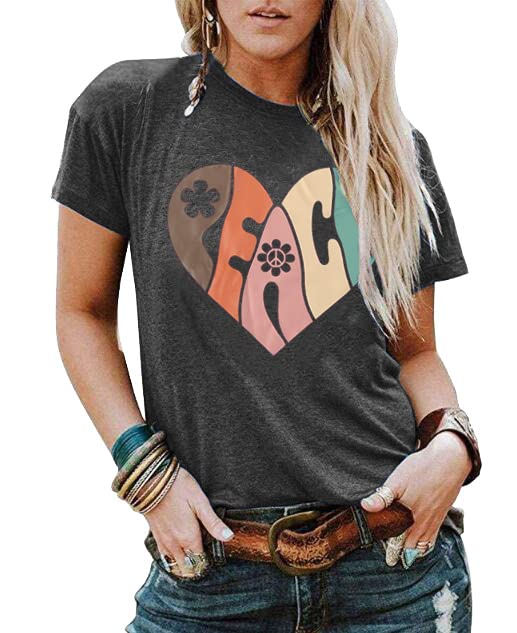 Women 70s Hippe Shirts Peace Love Soul Inspirational Hippy Tops Vintage Graphic Tees Short Sleeve - Sleeveless