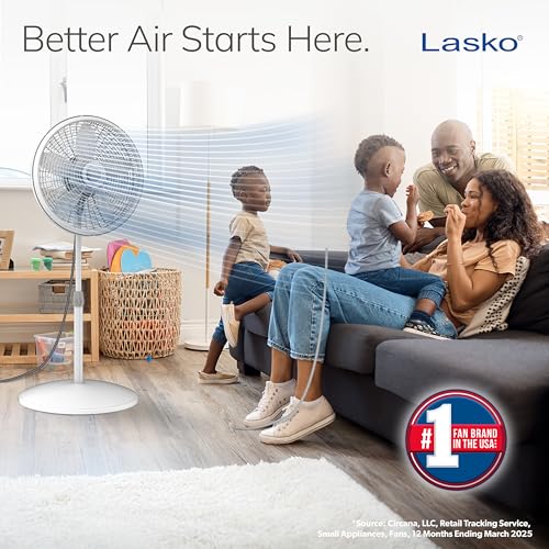 Lasko Oscillating Pedestal Fan - Lasko Fan with Adjustable Height and 3 Cooling Speeds, Portable, 18"