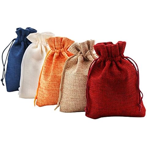SumDirect 20Pcs 9.5x14Cm Mixed Color Linen Burlap Bag, Mini lightweight Gift Bags Breathable Pouches with Drawstring Packing Storage Jute Sacks for Wedding, Party, Birthday, DIY Craft Cover