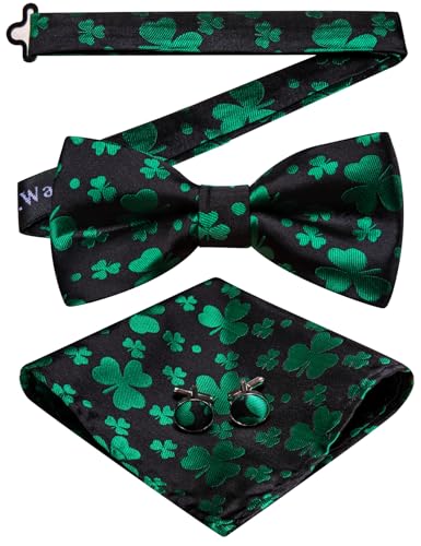 Image of Barry.Wang Paisley Striped Bow Tie for Men Silk Pre-Tied Bowtie Pocket Square Cufflinks Set Formal Wedding Party Prom