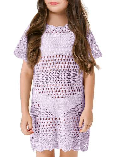 Image of Amarmia Girls Swim Cover Up Crochet Bathing Suit Cover Ups Short Sleeve Summer Beach Dress