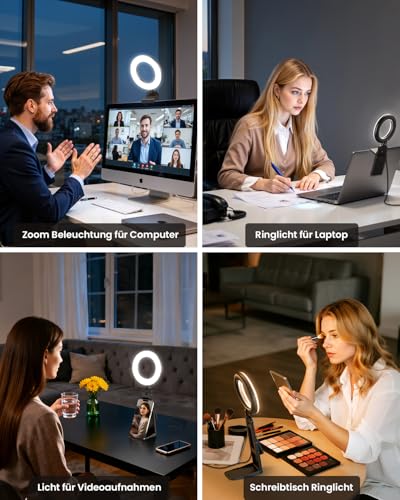 Upgrade Ringlicht Laptop Handy PC 5” Videokonferenz Licht,Evershop Ringleuchte Ringlampe mit Stativ&Handyhalter 3 Lichtfarben+10 Helligkeiten 360°Drehbar Beleuchtung für Homeoffice,YouTube,TikTok 2