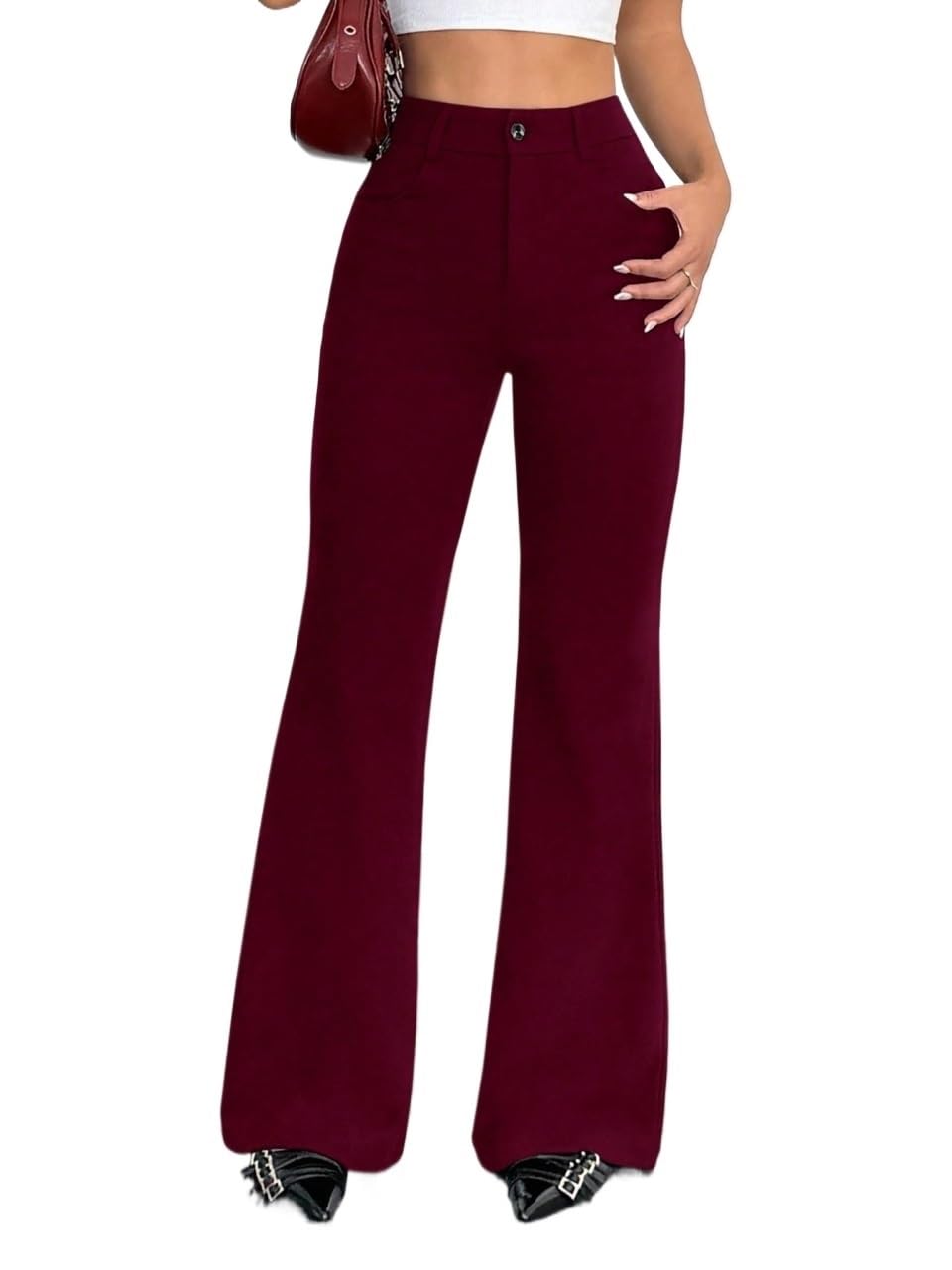 Wocrolse Lined Pant Trousers for Women High Waist Fitted Flared Pants Fall Casual Outfits
