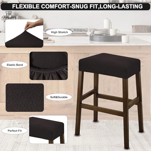 Image of NeColorLife Rectangle Bar Stool Covers Waterproof,Dark Brown,4 Pack | Stretch Saddle Seat Covers for Counter Height, Kitchen Island, and Vanity Bar Stools, Protecting Seats from Daily Wear