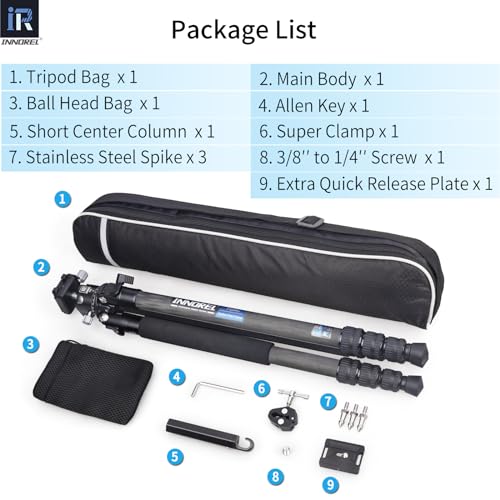 Image of Innorel Carbon Fiber Tripod P254C 62.5 inch Compact Lightweight Tripod & Monopod For Dslr Camera Stand Support With Low Gravity Center Ball Head Special-Shaped Center Column Max Load 26.5 Lbs 12 Kg