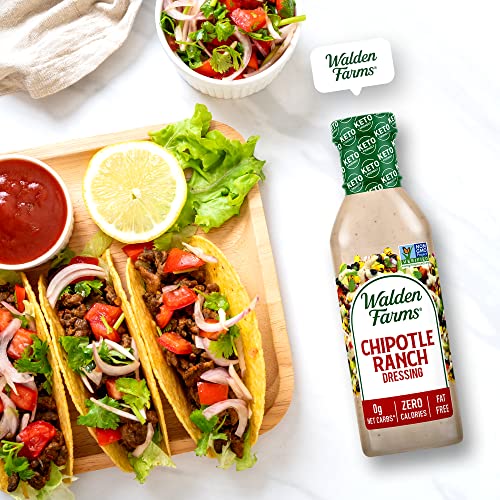 Walden Farms Chipotle Ranch Dressing 12 Oz. Bottle (3 Pack) - Fresh & Delicious Salad Topping, 0G Net Carbs Condiment, Kosher Certified - Great On Salads, Burgers, Sandwiches, Tacos, Pizza And More #TOP5