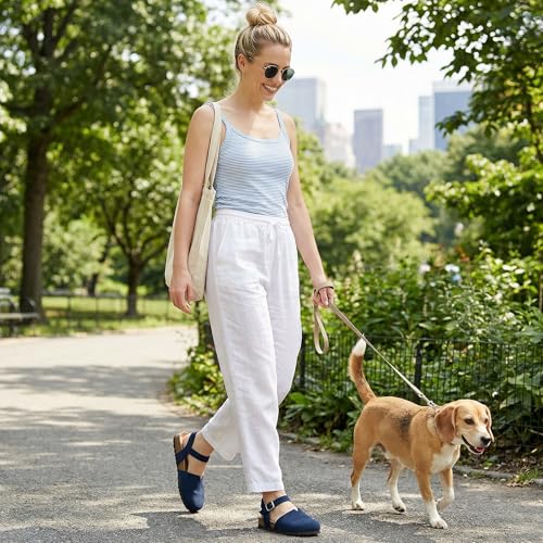 Image of Ecetana Womens Sandals Dressy Summer Closed Toe Flats Comfortable Cork Footbed Casual Walking Shoes