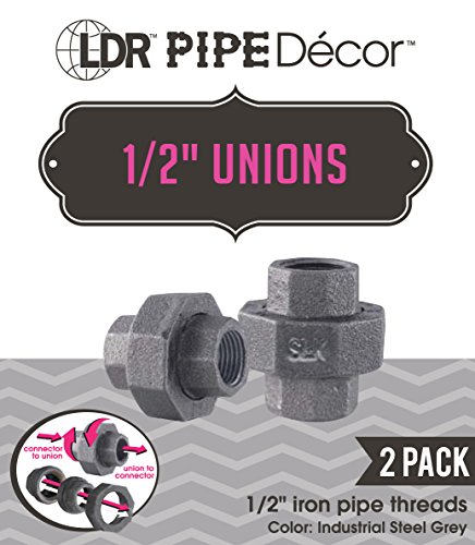 Ldr Pipe Décor Industrial Steel Grey 1/2-Inch Union Fittings (2-Pack) #TOP2