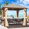 10 x 10 gazebo single polycarbonate top outdoor aluminum frame canopy pergolas with curtains and netting for patios  urban country home decor