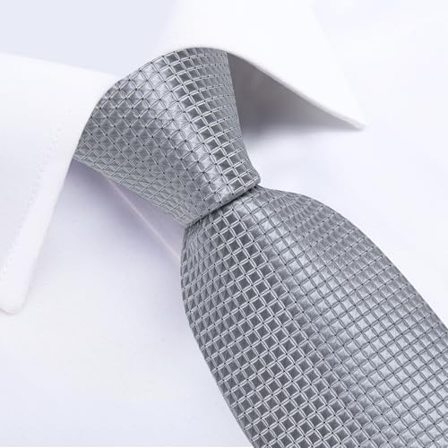 Image of DiBanGu Mens Solid Color Tie and Pocket Square Set Woven Silk Plain Necktie & Handkerchief for Men Wedding Party Formal