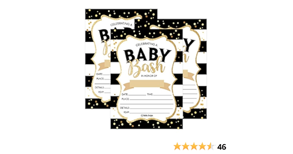 Amazon Com 25 Black Gold Bash Baby Shower Invitations Cute Printed Fill Or Write In Blank Invite For Boys Or Girls Printable Shabby Chic Unique Custom Vintage Coed Twin Sprinkle Party Card Stock Amazon Com 25 Black Gold Bash Baby Shower Invitations Cute Printed Fill Or Write In Blank Invite For Boys Or Girls Printable Shabby Chic Unique Custom Vintage Coed Twin Sprinkle Party Card Stock