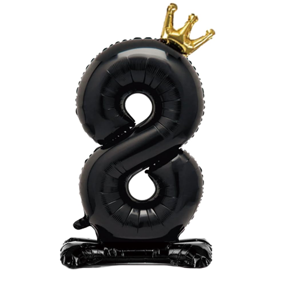 Alainzeo 42 Inch Black Number Balloons 0-9 with Crown, Foil Large Number 8 Balloons for Birthday, Wedding Anniversary Party, Big Number Balloon for