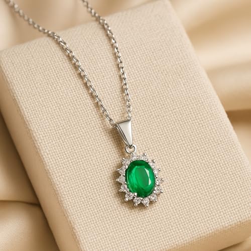Image of Zarkan 925 Hallmark Silver Green Oval Shape Pendant Inspired By Saiyaara | Pendant Necklace for Women | Gifting Jewelry for Girls & Ladies