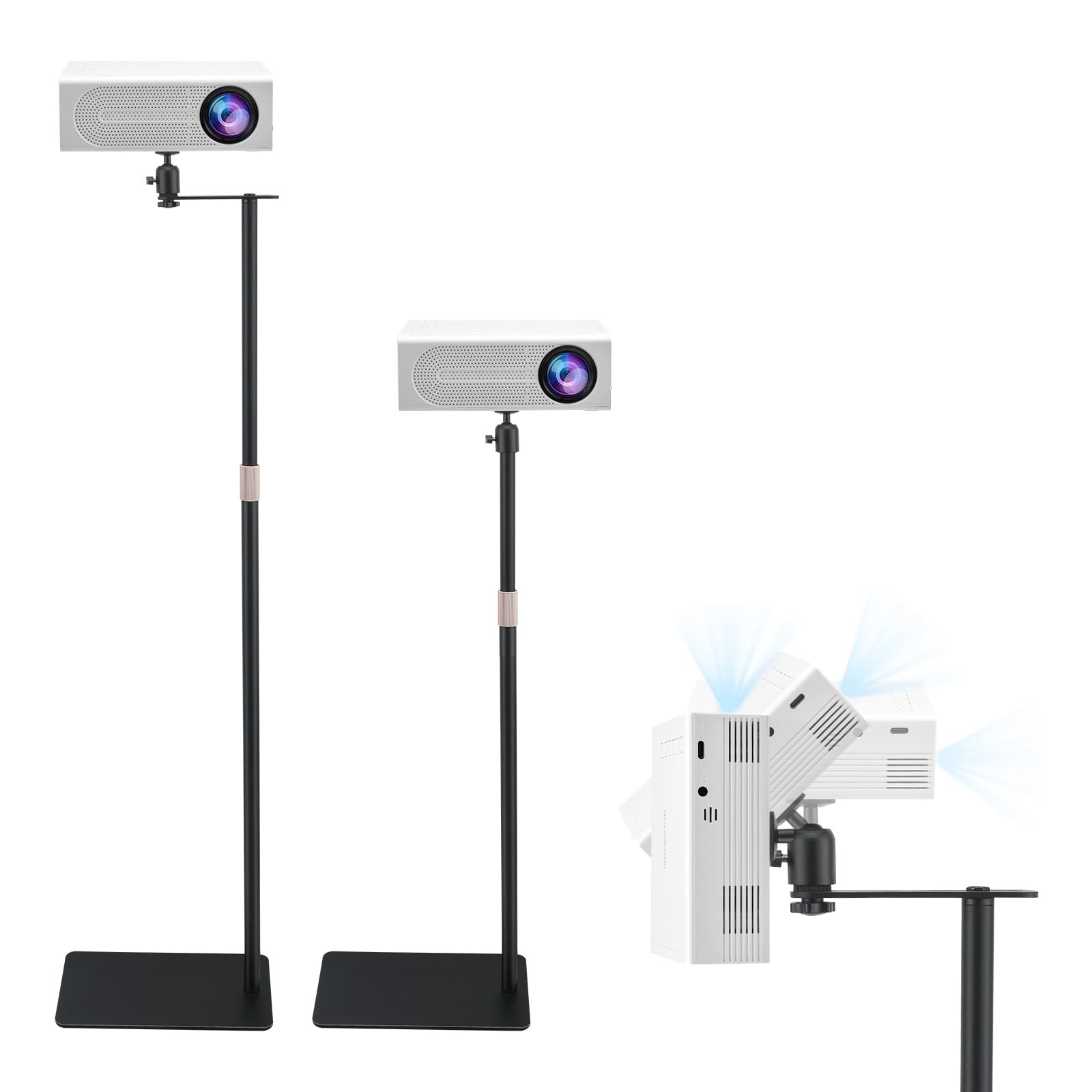 Supporto per Proiettore Regolabile in Altezza 30-130 cm con Rotazione 360°, Portata Max 5 kg, realizzato in Acciaio al Carbonio, Compatibile con proiettori, fotocamere, Telecamera