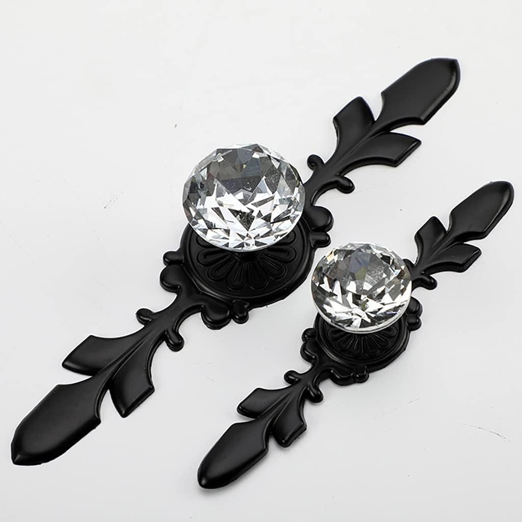 12 Pack Black Diamond Clear Crystal Glass Decorative Knobs with Plate,Drawer Dresser Knobs Pulls Handles with 3 Kinds of Screws for Kitchen Bathroom Office (12 Pack, Small, Black)