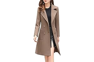Women Winter Warm Dress Coats Camel Mid-Long Wool Blend Jacket Outwear