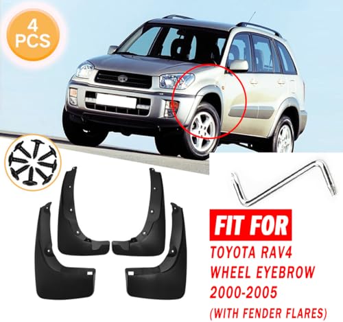 Image of Mud Flaps Mud Guards Fit for 2000-2005 Toyota RAV4 Wheel Eyebrow (with Fender Flares), Front & Rear Mud Splash Guards Accessories - 4 Pc, Black