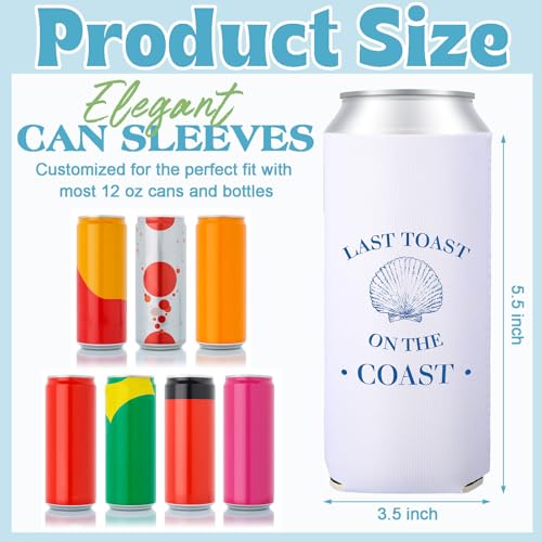 Image of 12 Count Last Toast Coast Beach Can Sleeves, 5.5 x 3.5 Inches