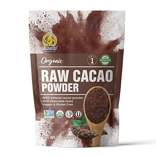 SUNGIVEN Organic Raw Cacao Powder, Antioxidant Superfood, Non-GMO, Vegan, Gluten-Free Superfood, Kosher, BPA Free, Cacao 8 oz (227 g)