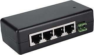 12-48V 4 Port POE Power Supply Module Adapter,4 Port PoE Ethernet Power Supply Injector, Gigabit Ethernet PoE Ethernet Desktop Switch for IP Camera, Compatible with International Safety Standards