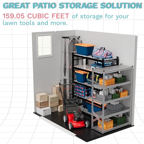 Image of Devoko 6x4 FT Plastic Storage Shed, Outdoor Resin Garden Shed with Floor, Durable Tool Storage Shed with Lockable Door and Window for Patio, Garden, Backyard, Light Gray