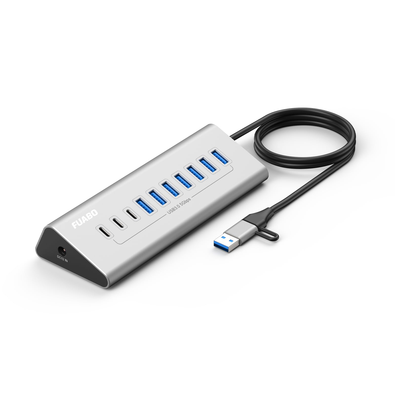 10 Ports USB HUB 7 USB-A and 3 USB-C Ports Multiport Adapter, USB3.0 Aluminum USB C to USB Hub for iPhone 16/15 Series, MacBook, iPad