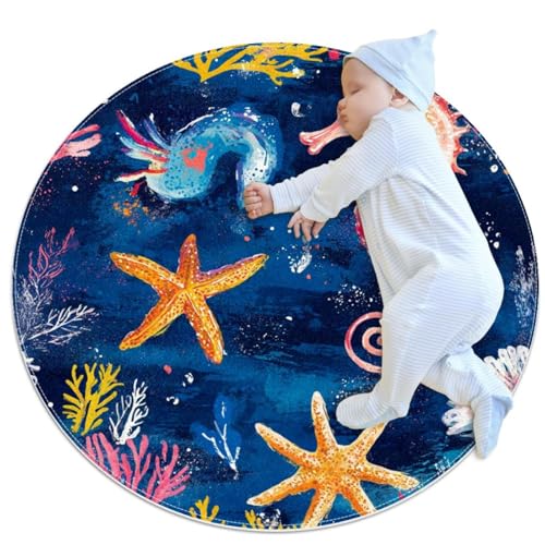 Tapis de salle de bain rond 1m hippocampe antidérapant