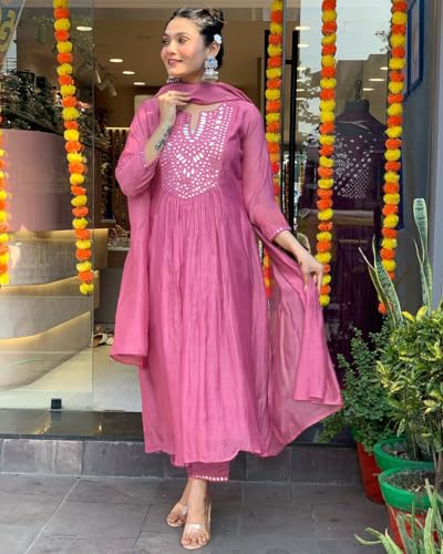 Image of KERI PERRY Dress for Women | Kurti Set for Women's | Anarkali Fit & Flared Kurtas for Woman | Cotton Kurtis for Woman's | Kurta with Palazzo & Dupatta | Ethnic Salwar Suits Sets Dress