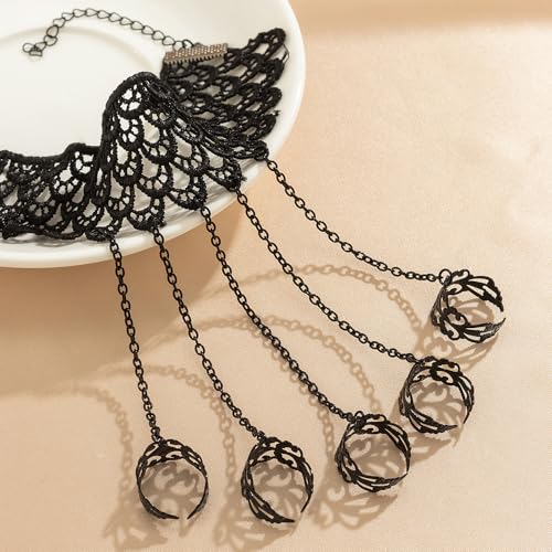 Women Gothic Halloween Black Punk Finger Rings Chain Bracelets with Ring Finger Wrist Chains Body Accessory Bracelets for Women4