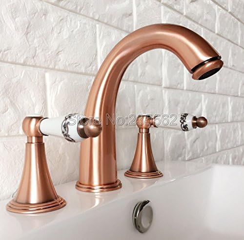 Retro Deluxe Fauceting Antique Red Copper 3 Hole Widespread Bathroom Basin Faucet Deck Mounted Vessel Sink / Bathtub Dual Handle Mixer Taps lrg037,Chrome