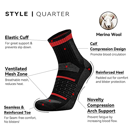 Image of Busy Socks 3 Pack Men's Merino Wool Running Quarter Socks Womens Ankle Thick Cushioned Athletic Socks for Hiking Walking