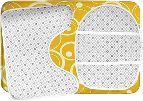 Badezimmerteppich-Set, 3-teilig, Monotone Geometrie aus Kreisen und Punkten mit gelbem Hintergrund, waschbarer Badvorleger, rutschfest, mit Rückenpolster, Konturteppich und Toilettendeckelbezug – Bild 6
