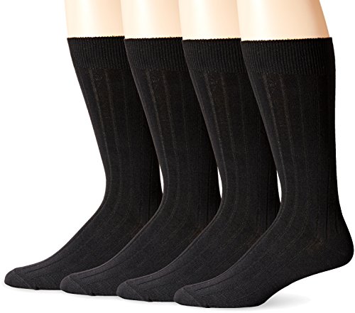 Dockers Men\'s Wide Rib Dress Crew Socks (4 & 8, Black (4 Pairs), Shoe Size: 6-12