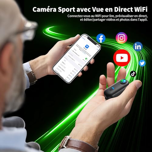 NNYYMH Mini Caméra Sport 4K, Mini Caméra d'action WiFi, Camera Vlog Portable, Caméscope POV pourc Sports Extérieurs, 360° Bodycam, Caméra Casque pour Vélo, Accessoires Multifonctionnels – Image 4