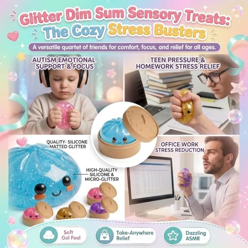 Dumpling Squishy Mystery Box, Mini Glitter Slow Rising Stress Balls, Fidget Sensory Toy Set for Anxiety Relief, Quiet ADHD Focus Helper for Office Home School, Fun Birthday Gift for Kids Teens Adults - 4
