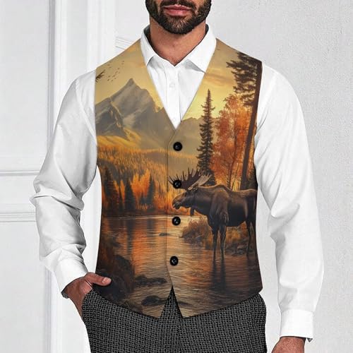 Moose in The River Men's Suit Vests Dress Vest V-Neck Waistcoat Slim Business Formal with Pocket2