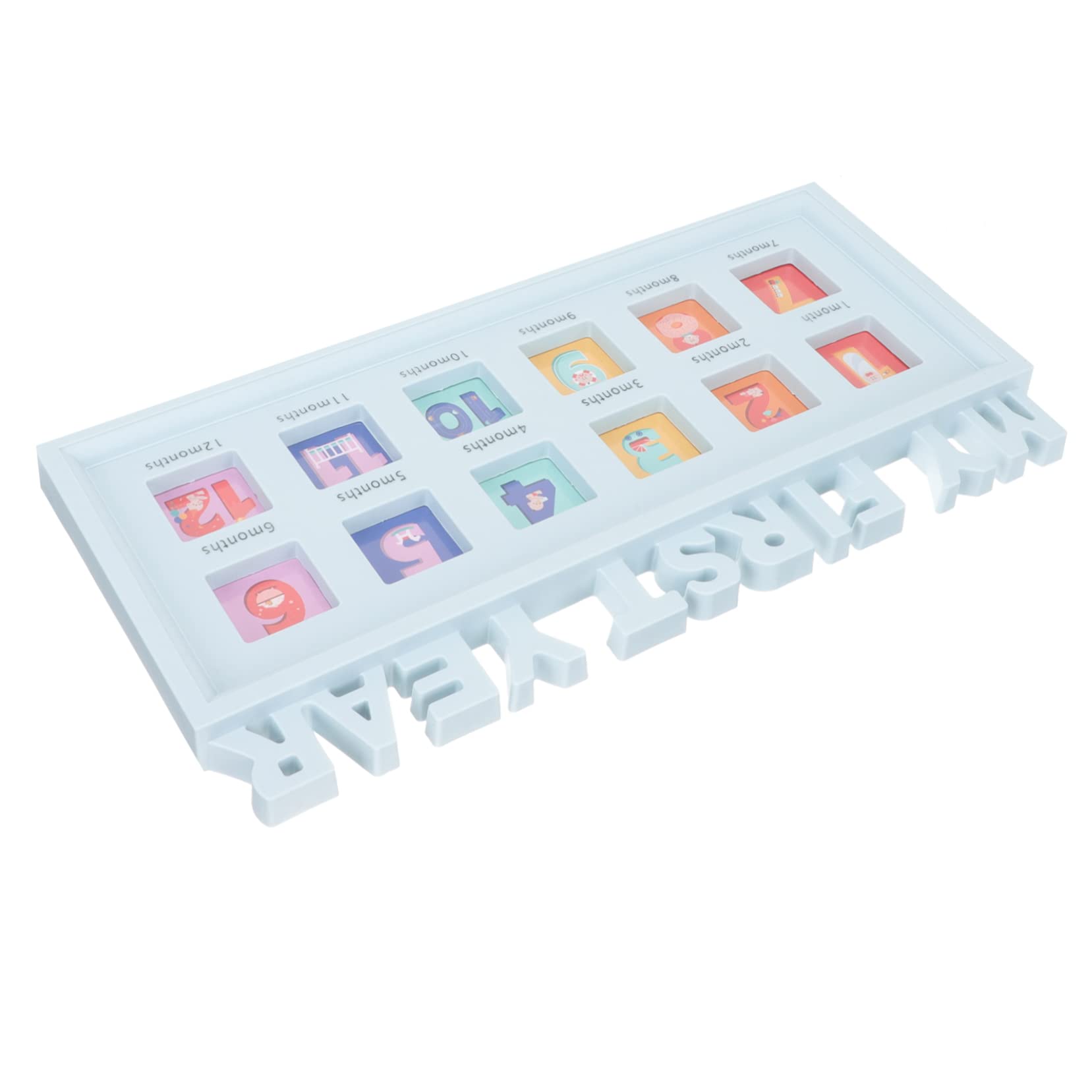 SUPVOX 12 Growth Picture Frame Scrapbook Name First Newborn Photo Frame Nursery Milestone Picture Frame Items Boy Scan Girl Plastic Blue