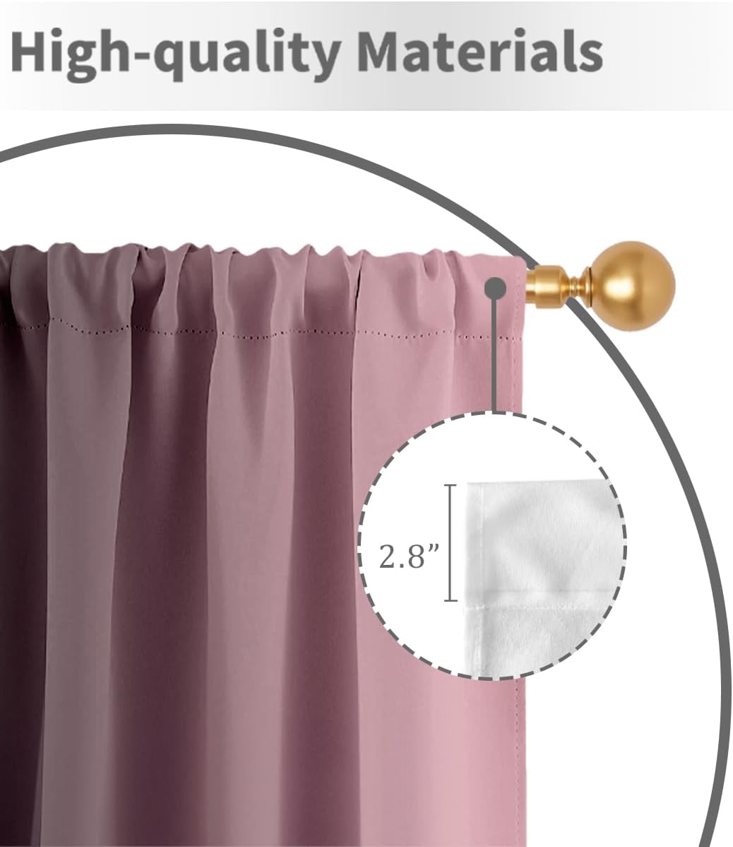 Ombre Pink Black Curtains Spacious Gradient Cool Girl Kid Audlt Modern Abstract Wide 52W x 84L Inch Rod Pocket for Bedroom Living Room Office Window Drapes Treatment Fabric 2 Panels