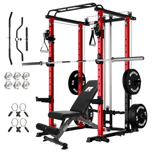 Image of RitFit Multi-Function Garage & Home Gym Package Includes 1200LBS Power Cage PPC03 /P3 with Cable Crossover System, Weight Bench, Olympic Barbell Weight Set, Full Body Workout