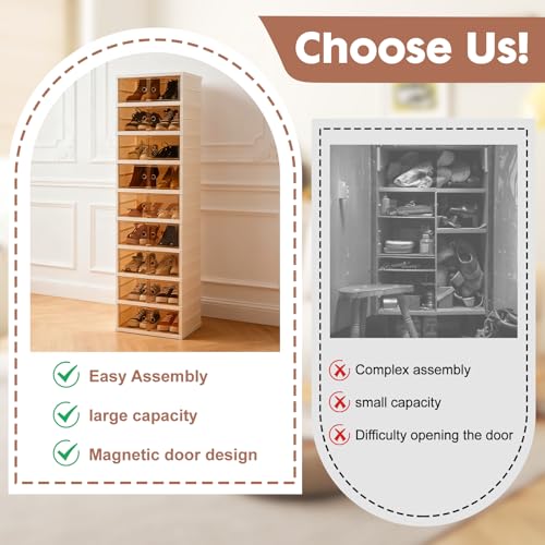 Image of Collapsible Shoe Rack Organizer Foldable Shoe Cabinet with Doors, Large Plastic Folding Shoe Cabinet, Easy Assembly Shoe Shelves Organizer for Entryway (9Tiers,18Pairs)
