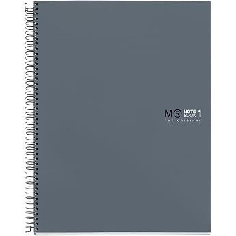 Miquelrius - A4 Spiral Notebook 80 Sheets Plain 90gsm Extra Opaque Paper 5mm Square Laminated Hard Card Cover 4 Hole Punched Notebook The Original Graphite