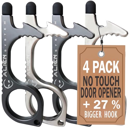No Touch Door Opener tool 4 Pack - Premium keychain multitool - Hygienic Touch free Keychain tool -...